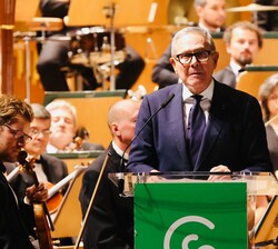 El presidente de la Asociación Española contra el Cáncer (AECC), Ramón Reyes, durante su breve intervención
